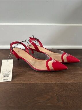 NWT A new Day Eleanor Red Patent Pointed Slingback Kitten Heels | Red Heels